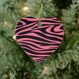 Ornamento De Cerâmica Impressão animal rosa e zebra negra