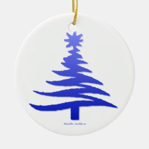 Ornamento De Cerâmica Impressão Azul-Estêncil de Árvore de Natal Moderno
