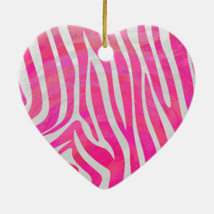 Ornamento De Cerâmica Impressão branco e rosa-quente zebra