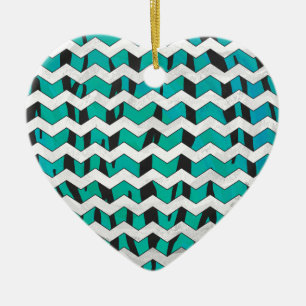 Ornamento De Cerâmica Impressão Chevron Tiger Black and Teal
