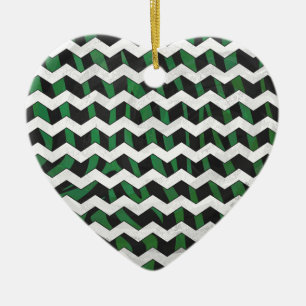 Ornamento De Cerâmica Impressão Chevron Zebra Black e Green