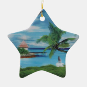 Ornamento De Cerâmica Impressão de Arte de Cena de Praia Tropical
