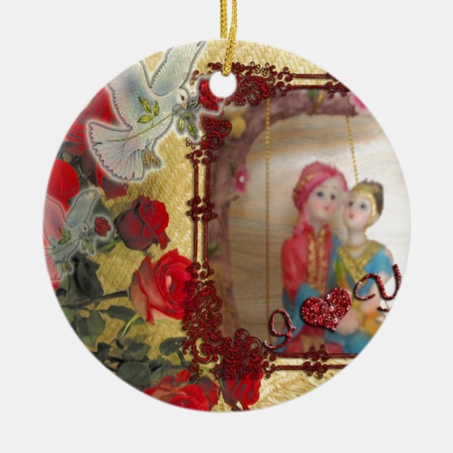 Ornamento De Cerâmica Impressão de Arte Gráfica Doll de Casamento (Frente)