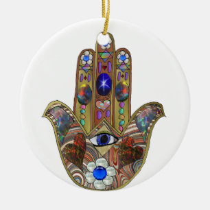 Ornamento De Cerâmica Impressão de Arte Opala Hamsa Judaica Corações Flo