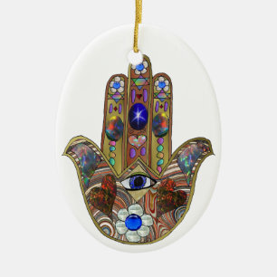 Ornamento De Cerâmica Impressão de Arte Opala Hamsa Judaica Corações Flo