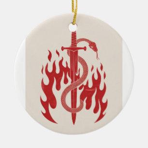 Ornamento De Cerâmica Impressão de Arte Risograph de Cobra e Espada Ch