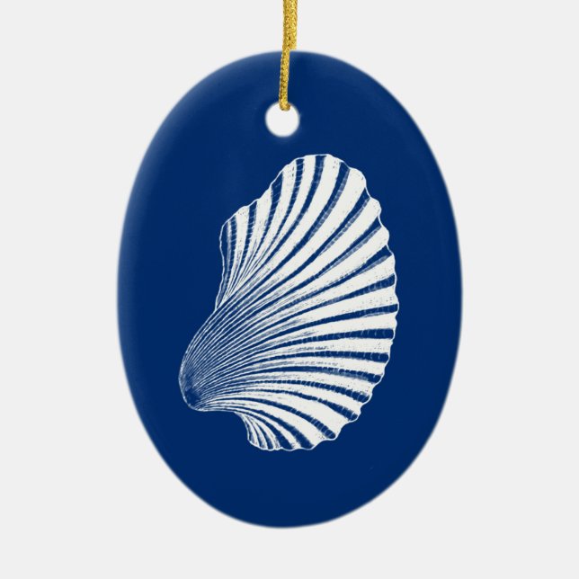 Ornamento De Cerâmica Impressão de Bloco de Shell Scallop, Azul de Cobal (Frente)