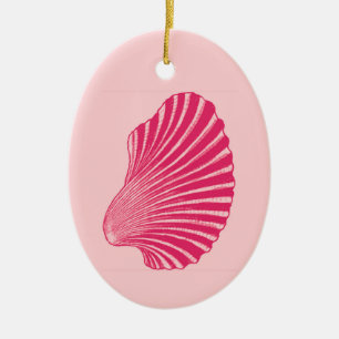 Ornamento De Cerâmica Impressão de Bloco de Shell Scallop, Fuchsia e Ros