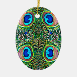 Ornamento De Cerâmica Impressão de Caleidoscópio de Penas de Pavão