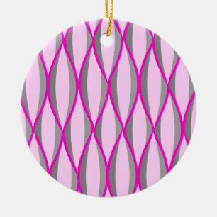 Ornamento De Cerâmica Impressão de fita do século médio - rosa e cinz