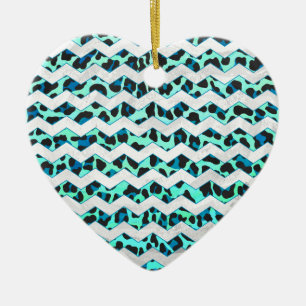 Ornamento De Cerâmica Impressão de Leopard Black and Teal