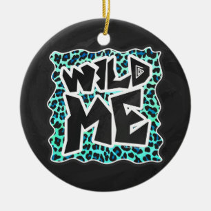 Ornamento De Cerâmica Impressão de Leopardo Negro e Teal