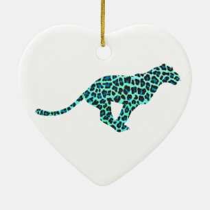 Ornamento De Cerâmica Impressão de Leopardo Negro e Teal