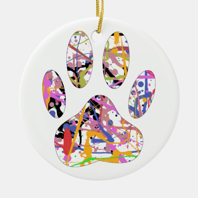 Ornamento De Cerâmica Impressão de Paint Splatter Dog Paw (Frente)