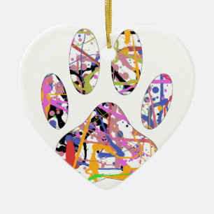 Ornamento De Cerâmica Impressão de Paint Splatter Dog Paw