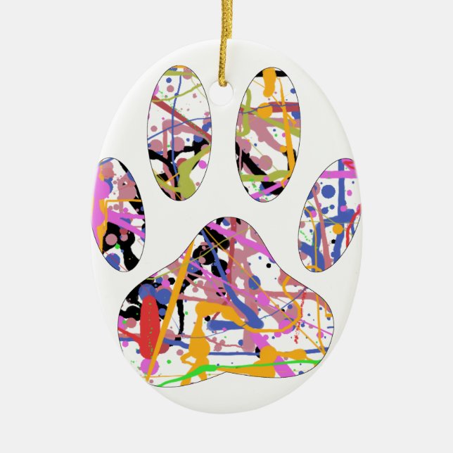 Ornamento De Cerâmica Impressão de Paint Splatter Dog Paw (Frente)
