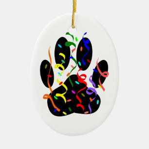 Ornamento De Cerâmica Impressão De Pata De Cão Com Confetti E Streamer