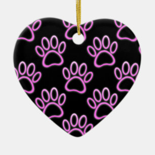 Ornamento De Cerâmica Impressão de Pata Neo-Cão Rosa
