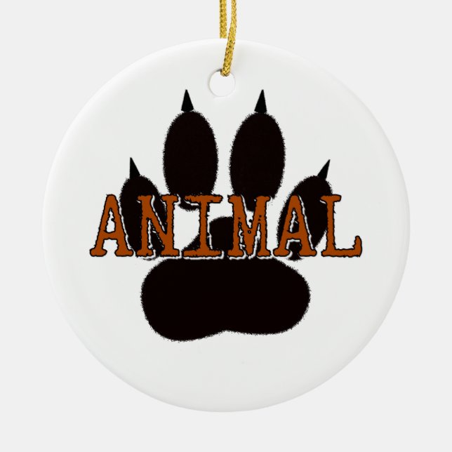 Ornamento De Cerâmica Impressão de Paw Animal Preto (Frente)