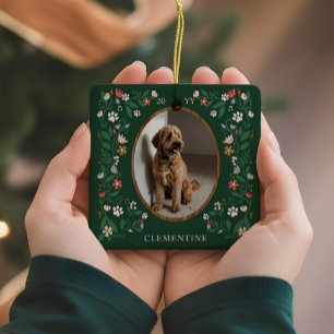Ornamento De Cerâmica Impressão de Paw Elegante e Fotos de Pet Floral no