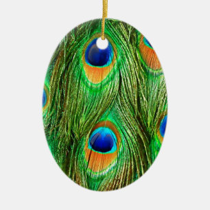 Ornamento De Cerâmica Impressão de Penas de Peacock Coloridas