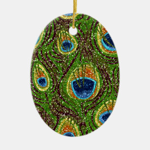 Ornamento De Cerâmica Impressão de Penas de Peacock Coloridas