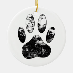 Ornamento De Cerâmica Impressão de Pista de Cachorro Preto e Branco