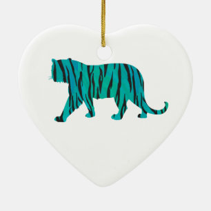Ornamento De Cerâmica Impressão de Tiger Preto e Teal
