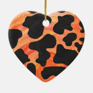 Ornamento De Cerâmica Impressão de Vaca Preta e Laranja