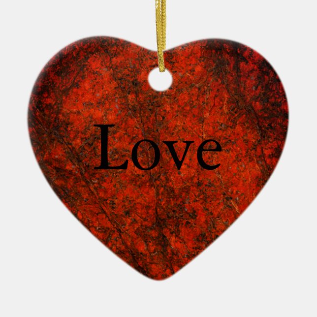 Ornamento De Cerâmica Impressão do Coração Vermelho (Frente)