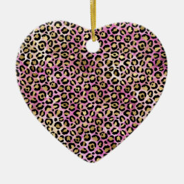 Ornamento De Cerâmica Impressão do Leopardo Preto-Rosa Dourado