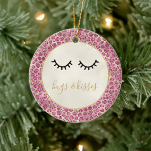 Ornamento De Cerâmica Impressão do Leopardo Rosa Dourado Eyelashes Pret