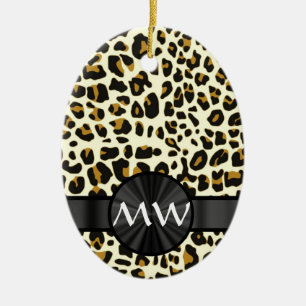 Ornamento De Cerâmica Impressão do monograma e do leopardo