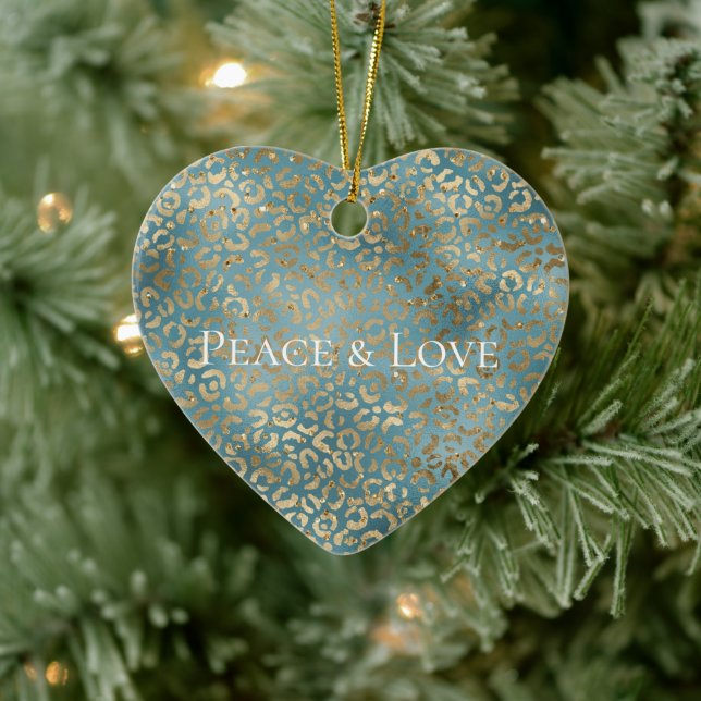 Ornamento De Cerâmica Impressão Dourada de Leopardo Verde Teal (Árvore)