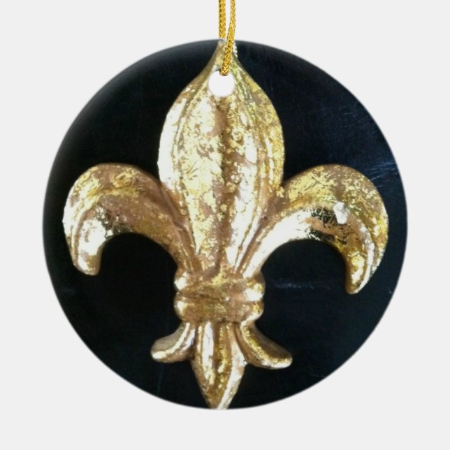 ORNAMENTO DE CERÂMICA IMPRESSÃO DOURADO DA FLOR DE LIS (Frente)