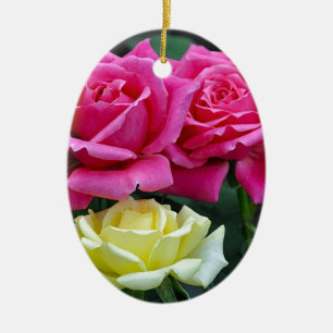 Ornamento De Cerâmica Impressão floral de rosas cor-de-rosa e amarelos