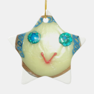 Ornamento De Cerâmica Impressão/Gráfico de Cabelo Azul Emoji Art