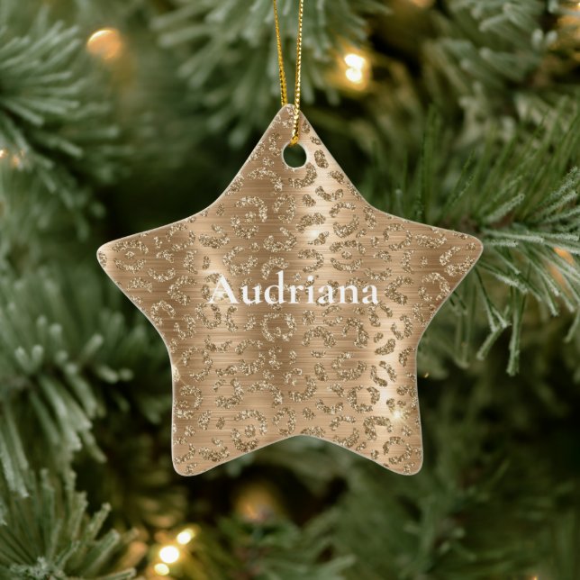 Ornamento De Cerâmica Impressão Leopardo com Glitter Dourada (Árvore)