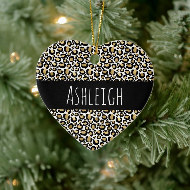 Ornamento De Cerâmica Impressão Leopardo Dourado Preto (Árvore)