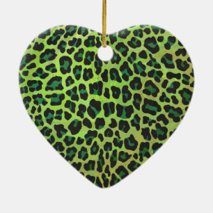 Ornamento De Cerâmica Impressão Preto-Leopardo e Verde
