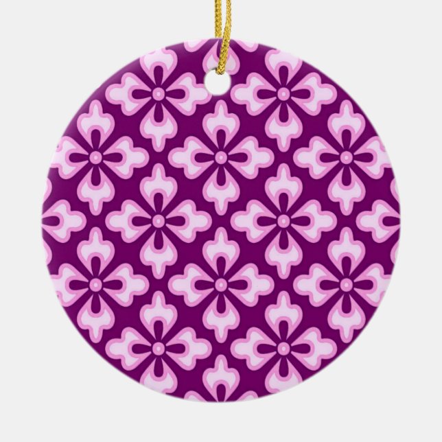 Ornamento De Cerâmica Impressão quimono, rosa claro e ameixa (Frente)