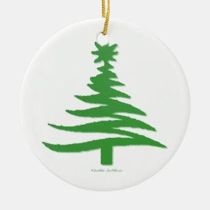 Ornamento De Cerâmica Impressão Verde de Estêncil de Árvore de Natal Mod