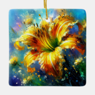 Ornamento De Cerâmica Impressionista Floral Daylily Amarelo