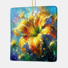 Ornamento De Cerâmica Impressionista Floral Daylily Amarelo