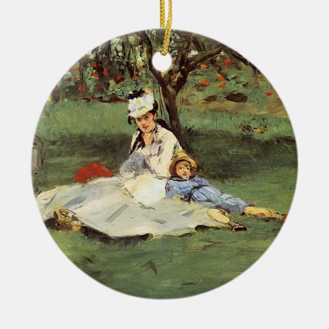 Ornamento De Cerâmica Impressionista Manet Pintura da Família Francesa (Frente)