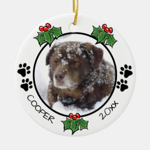 Ornamento De Cerâmica Impressões clássicas minimalistas de pata de Natal