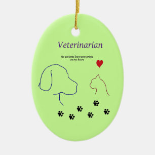 Ornamento De Cerâmica Impressões da Veterinário-Pata em meu coração