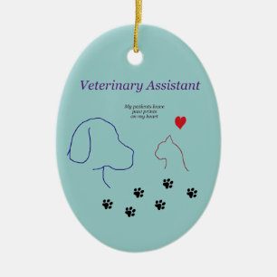 Ornamento De Cerâmica Impressões veterinários da Assistente-Pata em me