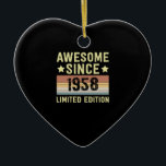 Ornamento De Cerâmica Incrível Desde 1958, Festa de aniversário Retro Fu<br><div class="desc">1</div>