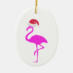 Ornamento De Cerâmica Incrivelmente rosa flamingo Santa Hat Natal Chrism